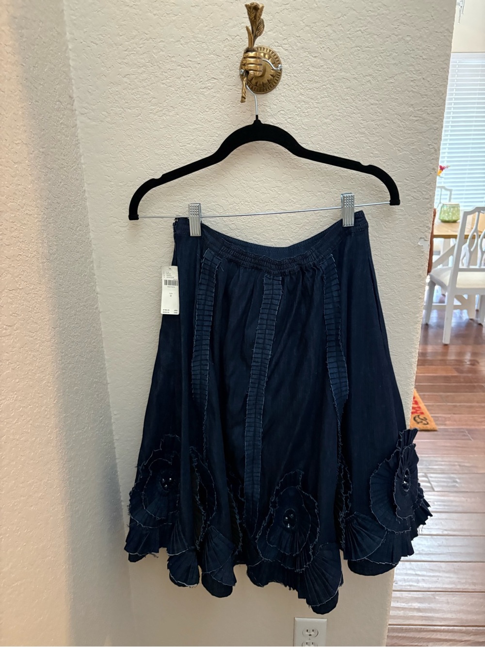 Anthropologie Pilcro Pleated Appliqué Denim Midi Skirt - Picture 7 of 8